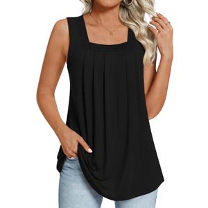 LONGYUAN Womens Tank Tops Summer Sleeveless Tunic Square Neck S-4XL (Black, L)