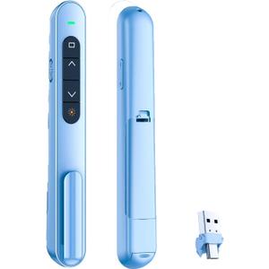 QUI Presentation Clicker for PowerPoint, RF 2.4GHz USB C Wireless Presenter Remote with Volume Control, PowerPoint Clicker Slide Advancer for Mac, Windows, Laptop, Keynote (Blue)