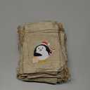 CCINEE 36pc Christmas Linen Bags with Drawstrings Christmas Burlap Goody Gift Bags with Double Jute Drawstrings, 4 designs Snowman, Santa Claus, Penguin and Reindeer