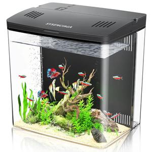 Desktop Fish Tank, 1.2 Gallon Self-Cleaning Smart Aquarium with Filter & 5-Color LED Light, Auto-Cycling Quiet Pump for Betta, Shrimp, Guppy, Goldfish