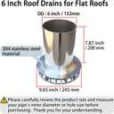 6 Inch Stainless Steel Roof Drain, Roof Drains for Flat Roofs, Drain Cover, 6 Inch Push-in Pipe Size, Very Efficient Drainage Speed, It Can Also Prevent Drain Clogs.