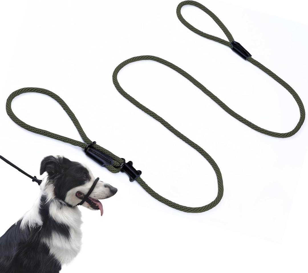 Multifunctional Figure 8 Padded Head Halter Walking Training Leather Stopper Slip Lead Dog Rope Leash Muzzle (Army Green M)