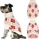 KYEESE Dog Sweater Warm Pet Sweater with Long Sleeve Thick Pet Coats Comfy Dogs Clothes Turtleneck Diamond Plaid Dog Sweater for Small Dogs, Beige, Small