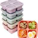 6 Pack Meal Prep Containers, 4 Compartment Bento Snack Boxes, Reusable Divided Lunch Box Containers for Adults, Kids, Toddlers, Travel, Work, School (6Pack-Multicolor)