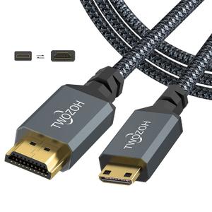 Twozoh Long Mini HDMI to HDMI Cable 30FT, HDMI to Mini HDMI Braided Cord Support 720P 1080P Projector, Monitor, Tablet, Camcorder
