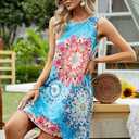 SimpleFun Summer Dresses for Women Beach Floral Tshirt Sundress Casual Pockets Boho Tank Dress (XL)