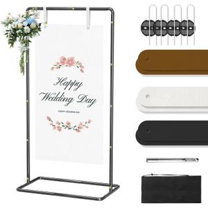 Blcak Wedding Sign Holder Adjustable Welcome to Our Wedding Sign Stand 68x31x 20,Heavy Duty Easel Stand for Sign Include 6 Sign Hanging Straps &1 Storage Bag&Ground Stakes for Signs and Posters (black)