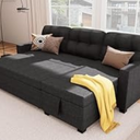 Wakefit Reversible Sectional Sofa Couch, Sleeper Sofa Bed with Storage Chaise Pull Out Couch for Living Room | Hidden Stroge | Pull Out Bed | Removable Backrest | Linen Fabric, DeepGrey