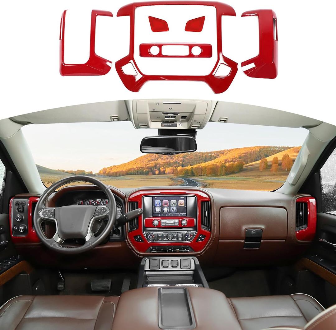 RT-TCZ for Silverado Dash Panel Trim Cover Red Bezel for GMC Sierra Chevy Silverado 2014-2017 Red Interior Accessories 4pcs