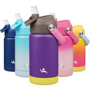 Insulated Water Bottle with Straw Lid,12 oz Stainless Steel Vacuum Metal Bottle with Silicone Handle,Violet