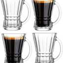 BOHEM'S Espresso Cups, 5 oz Clear Glass Coffee Mugs, Cappuccino Cups with Large Handle, Drinking Tea Glasses for hot and cold beverages, Latte, Mocha, Milk (Clear 4 Pack)