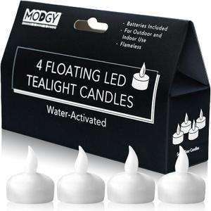 MODGY LED Floating Tealight Candles Flameless Battery Operated Flickering Light Candle, Water-Activated, White, Set of 4