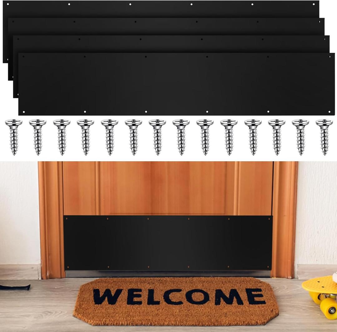 Dunzy 8 x 36 Inches Metal Kick Plate for Bottom of Door Aluminum Kick Plates with Screws for Wood Metal Door Interior/Exterior Anti Scratch Protection(Black,2 Piece)