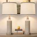 AIDENOEY 27.5" H 3-Way Dimmable Touch Control Table Lamp with USB A+C Ports, Vintage Washed White Finish Resin Bedside Farmhouse Table Lamp Set of 2，for Living Room，Bedroom，Office
