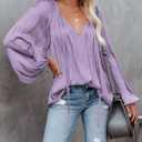 LAMISSCHE Womens Sexy Deep V Neck Blouse Bell Long Sleeve Satin Flowy Tops (M)