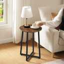 HOOBRO Side Table, Round End Accent Table with Sturdy Metal Frame, 15.7" Round Nightstand, for Living Room, Bedroom, Balcony, Office, Rustic Brown BF95BZ01, 15.7"D x 15.7"W x 21.7"H
