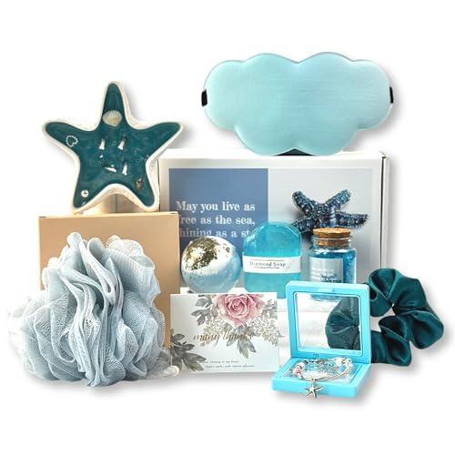 Beach Gifts For Women Thank You Gift Basket With Beach Bracelets Teacher Appreciation Gifts Set, Self Care Gifts For Womens Blue
