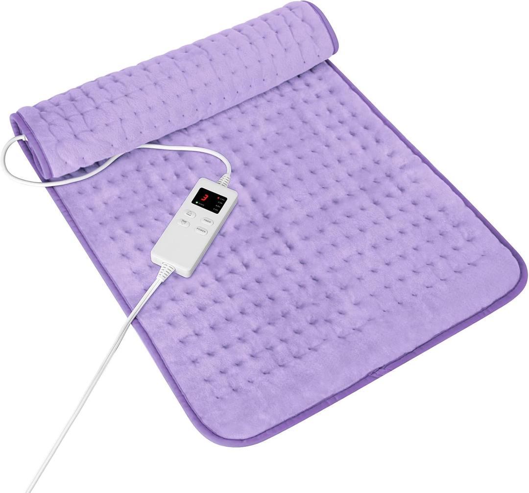 Heating Pad for Period Cramps, Heating Pad for Back/Neck/Shoulder Muscle Pain, 6 Heating & 4 Timer Setting, Auto Shut Off, Dry/Moist Heat & Machine Washable, Birthday Christmas Gifts for Women Mom (12'' x 24'', Light Purple)