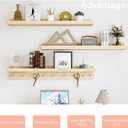 MBYD Natural Wood Shelf with Hooks, Floating Shelves for Wall Bathroom Shelves, Wall Mounted Nursery Bookshelf for Kids Room, Toy Storage Shelf for Bedroom Picture Ledge Shelves (Natural, 36 Inch)