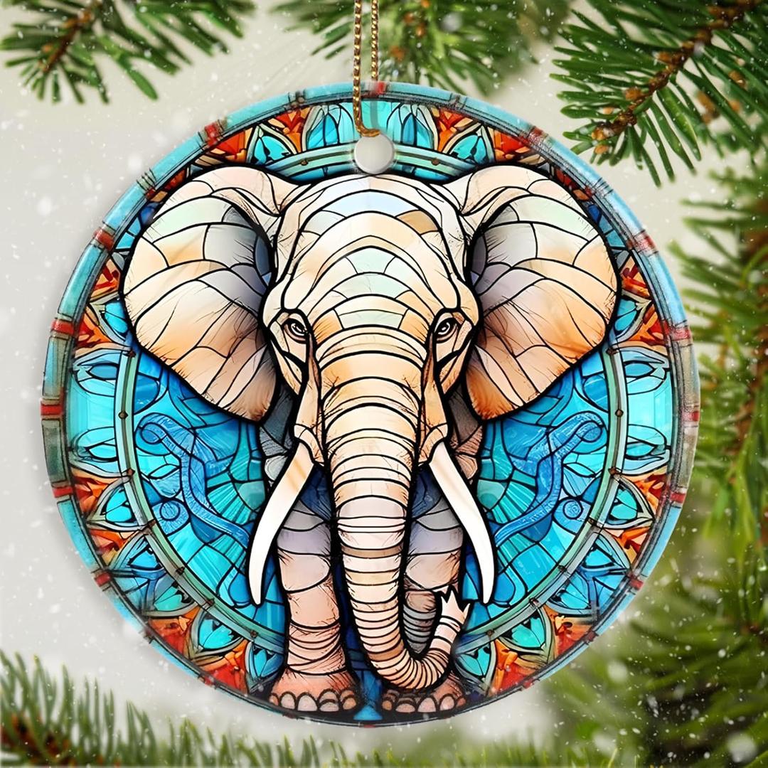 Elephant Ceramic Ornament - Christmas Tree Elephant Keepsake Gifts - Animal Lovers Ornament (Bm11-tc-elephant-s002)
