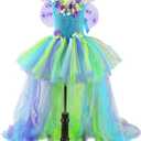Tutu Dreams Long Train Fairy Princess Dress for Girls 1-8Y with Wings Set Birthday Party L