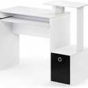 Furinno Econ Multipurpose Home Office Computer Writing Desk, White/Black Side Shelves and Storage Bin, Computer Desk, Office Desk, for Home Office, Study Room, Dorm (Compact, White/Black)