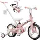 lecoco Toddler Bike with Push Handle 6 in 1 for Kids, Balance Bicycle Toys with Training Wheels, Brackes, Cup Holder, Pedal, Kickstand Birthday Gift for Boys and Girls (Upgraded) (Unicorn Pink)