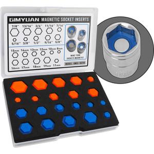 GIMYUAN 21PCS Magnetic Socket Inserts for SAE Metric 5/ 16 to 7/ 8 Inch, 8mm to 19mm Universal Sockets, Inserts with Magnet, Separate Type
