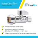 SharkBite 1/2 x 3/8 Inch Compression Straight Stop Valve, Pack of 12, Quarter Turn, Push to Connect Brass Plumbing Fitting, PEX Pipe, Copper, CPVC, PE-RT, HDPE, 23037LFZ