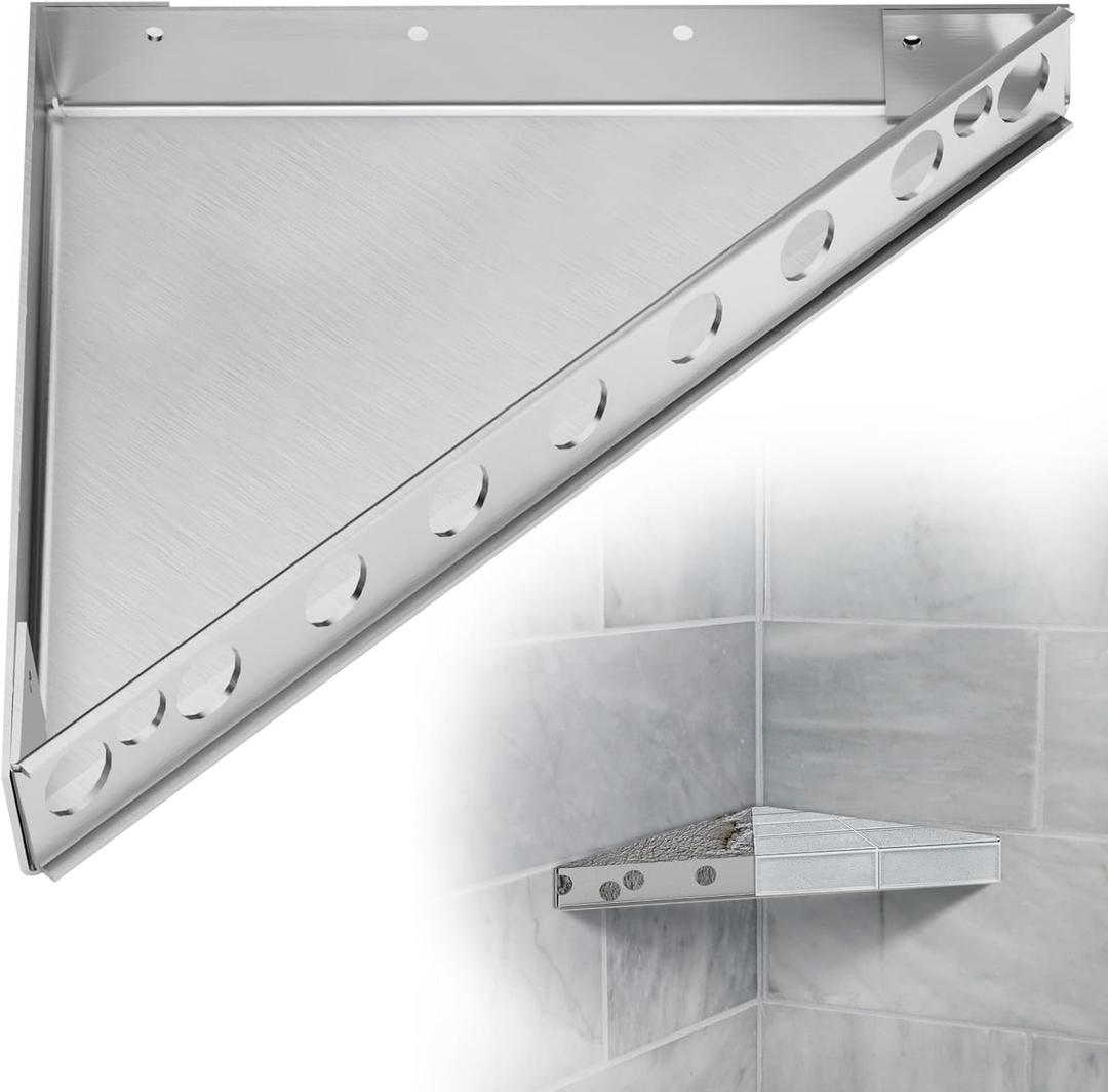 Floating Corner Shower Bench Kit - Custom Corner Shower Seat for Bathroom Remodel, Wall Mount Floating Shelf Serves as Shower Stool, Shaving Foot Rest & Storage, 17"x17"x24"