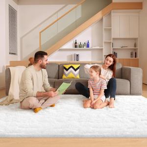 6x9 Cream White Rugs for Living Room Bedroom, Fluffy Large Area Rug Soft Shag Non-Slip Carpet for Kids Boys and Girls Room Dorm Home Decor (6ft x 9ft)