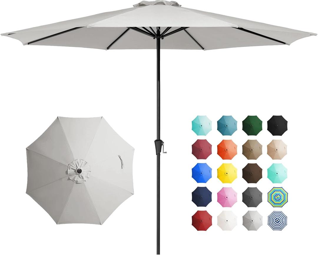 JEAREY 11' Patio Umbrellas Outdoor Table Market Umbrella w/Crank, 8 Sturdy Ribs, UV Protection Windproof for Garden, Deck, Backyard, Pool(Foggy Gray)