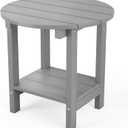 MXIMU Round Outdoor Side Table Adirondack Tables 18 Inch Chairside End Tables with Storage Shelf, 2-Tier Plastic Patio Side Table for Balcony Backyard Lawn (Grey, 1 Pack)