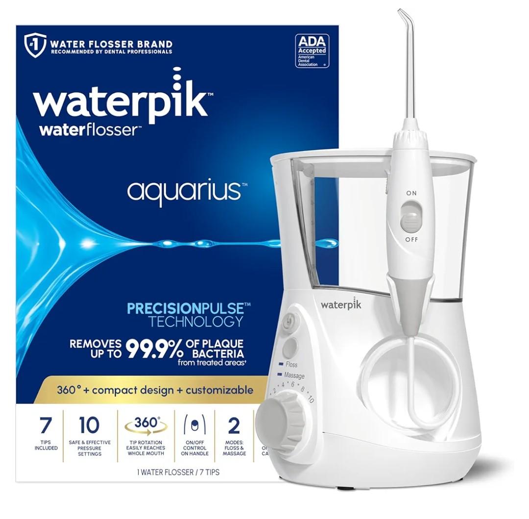 Waterpik Aquarius Water Flosser For Teeth Cleaning, Gums, Braces, Dental Care, Electric Power With 10 Settings, 7 Tips For Multiple Users And Needs, ADA Accepted, White WP-660