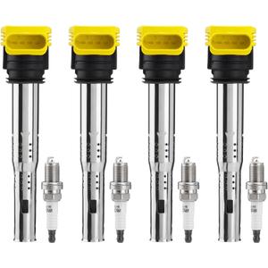 Ignition Coil Packs UF529 & Spark Plugs 4644, Compatible with 2006-2016 VW Volkswagen Jetta MK5 MK6 GTI Rabbit Golf Passat CC 2005-2016 Audi A4 TT A5 Q7 A6 A7, Set of 4