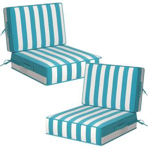 5" Thicker Outdoor Chair Cushions 2 Sets 24" *24" Waterproof Patio Chair Cushions for Outdoor Furniture w/Removable Cover 30D High Density Sponge Filling Thicken Patio Furniture Cushion w/Handle &Ties
