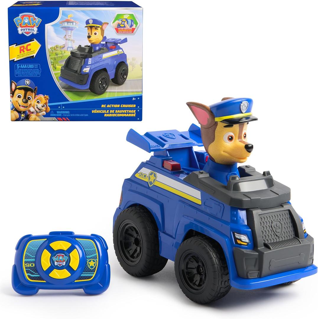 Paw Patrol Chase RC Action Cruiser, Remote Control Car with LED Lights & Easy-Steer Controller, Pretend Play Kids Toys for Boys & Girls Ages 3 and Up