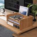 DDYURI 3 Tier Desktop Letter Tray for Office Desk Organizer and Accessories - Wood File Folder Holder for Paper Document Organizer Mail Sorter Workspace Counter Storage Book Shelf Light WJJ3K-LT
