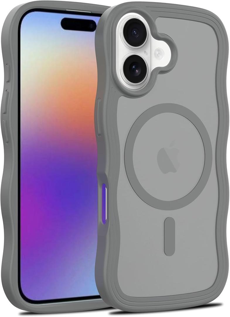 Cute Wave Design Case for iPhone 17, MagSafe Compatible, 16FT Military Protection, Translucent Matte TPU Shockproof Cover,Gray