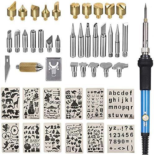 ACRSIKR Wood Burning Kit, Wood Burning Tool Adjustable Temperature Woodburning Pyrography Pen Kit for Adults 46 Pcs (Blue)