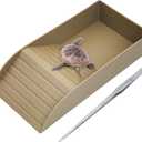 kathson Tortoise Water Dish with Ramp and Basking Platform, Reptile Water Bowl Turtle Soaking Tub Hermit Crab Bathing Pool for Amphibians Habitat Accessories (Brown) (12" L x 5.9" W x 2.36" H, Style 1-Brown)