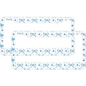 Blue Bows and Hearts License Plate Frame 2 Pack, Universal Aluminum License Plate Holder Car Accessories with Screws for Women