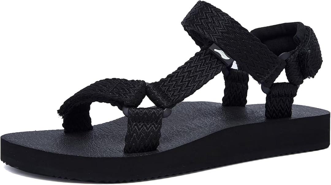 Women's Original Sport Sandals Hiking Sandals with Arch Support Yoga Mat Insole Light Weight Outdoor Water Shoes (6, Black)