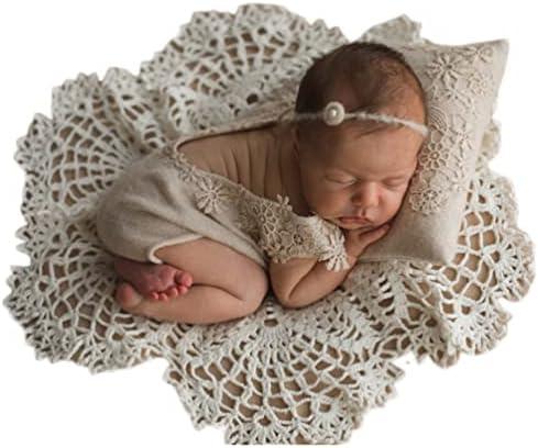 Baby Photography Props Wrap Mat Newborn Boy Girl Photo Shoot Pillow With Lace Wrap Mat Photography Shoot White