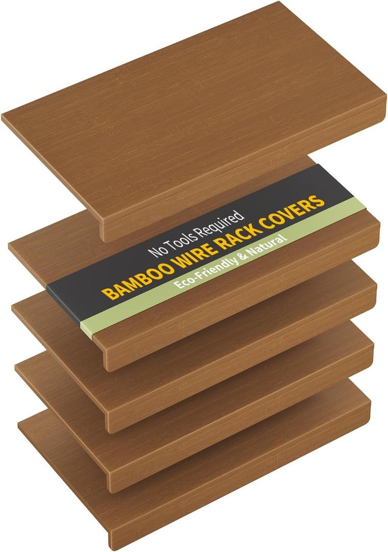 Bamboo Wire Shelf Covers for 30" x 16" Racks, Snap-On Modular Removable Wire Rack Cover for Pantry & Kitchen, Set of 5, Walnut