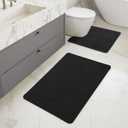 MIULEE Set of 2 Ultra Thin Bathroom Rugs, Rubber Bath Mat, U-Shaped Toilet Rug for Bathroom, Non Slip Quick Dry Absorbent Machine Washable, Fit Under Door, Shower, Sink, Black, 17"x27"+20"x24"