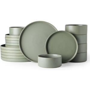 GBhome Ceramic Dinnerware Sets for 6, Matte Stoneware Plates and Bowls Sets,Chip and Scratch Resistant Dishes, Dishwasher & Microwave Safe, Oven safe,Reactive Glaze-Green