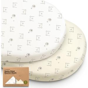 2-Pack Organic Bassinet Sheets for Girls, Boys - 100% Cotton Bassinet Mattress Sheets Compatible with Halo Bassinest Swivel Sleeper, Graco, Baby Delight, Chicco, Fitted Bassinet Sheets (Bumble Bear)
