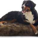 Laifug Large Faux Fur Dog Bed,5-inch Thick Grade Orthopedic Memory Foam Dog Bed(50"x30"x5"),Removable Cover with Anti-Slip Bottom,Waterproof Liner (Brown)