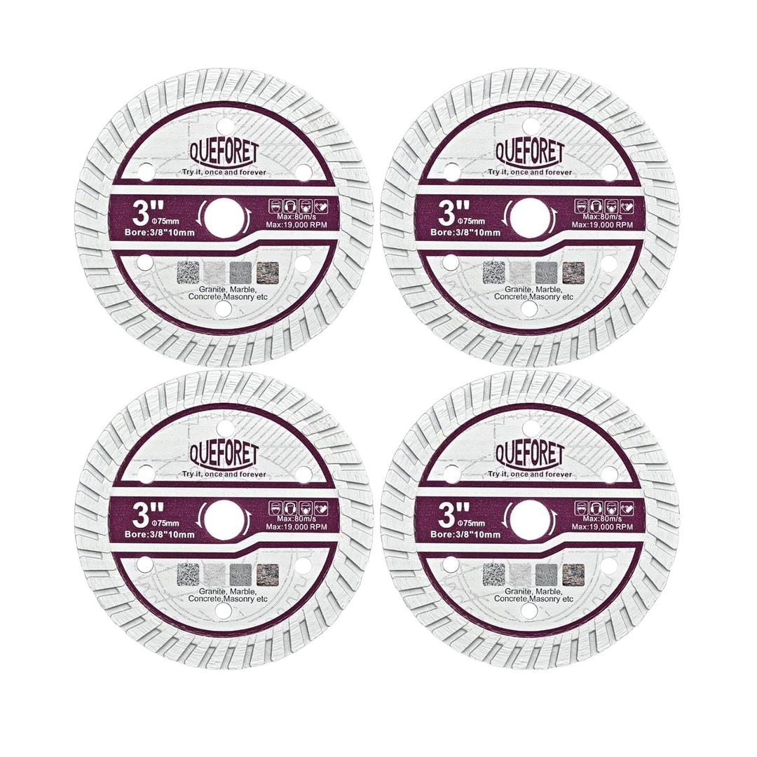 3 Inch (75mm) Diamond Concrete Saw Blades - 4pcs Cutting Discs for Granite Marble Concrete Masonry, with 3/8 Inch (10mm) Arbor, for Mini Angle Grinder